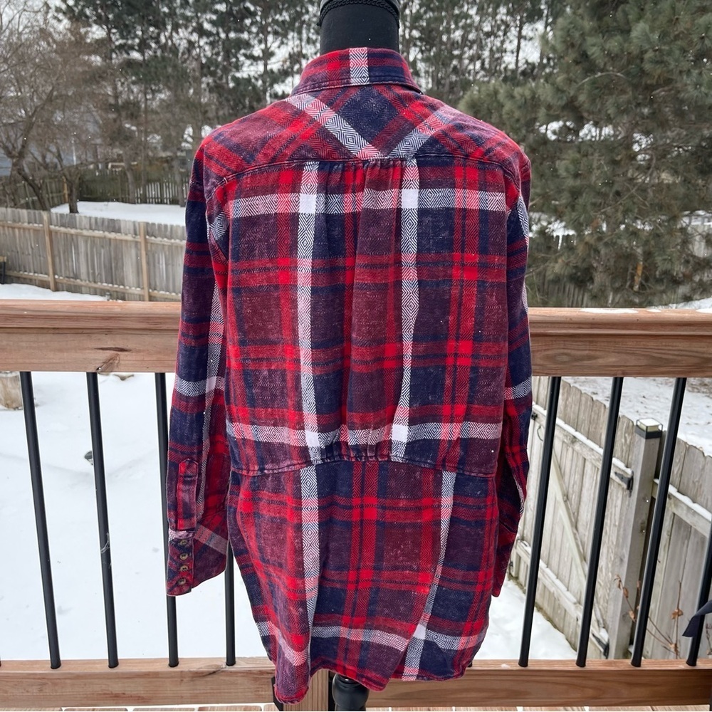 Free People Easy Street Plaid Shirt Buttondown Flannel Size Flowy Lightweight - Picture 3 of 11